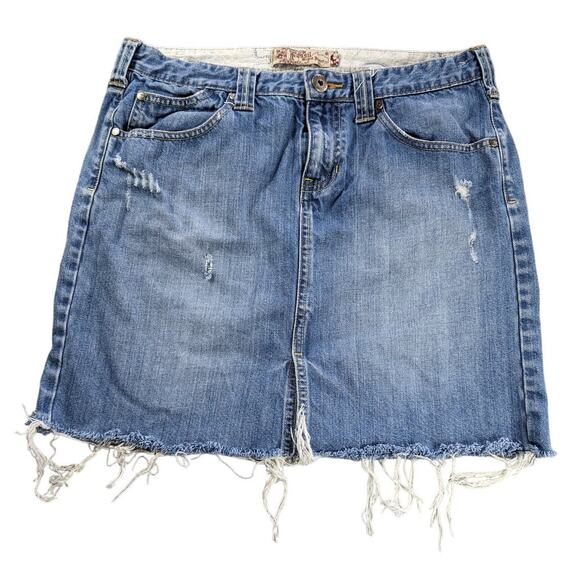 Fossil Jean Skirt Womens 8 Mini Raw Hem Cut off Slit Distressed Y2K Grunge Boho - Picture 1 of 11